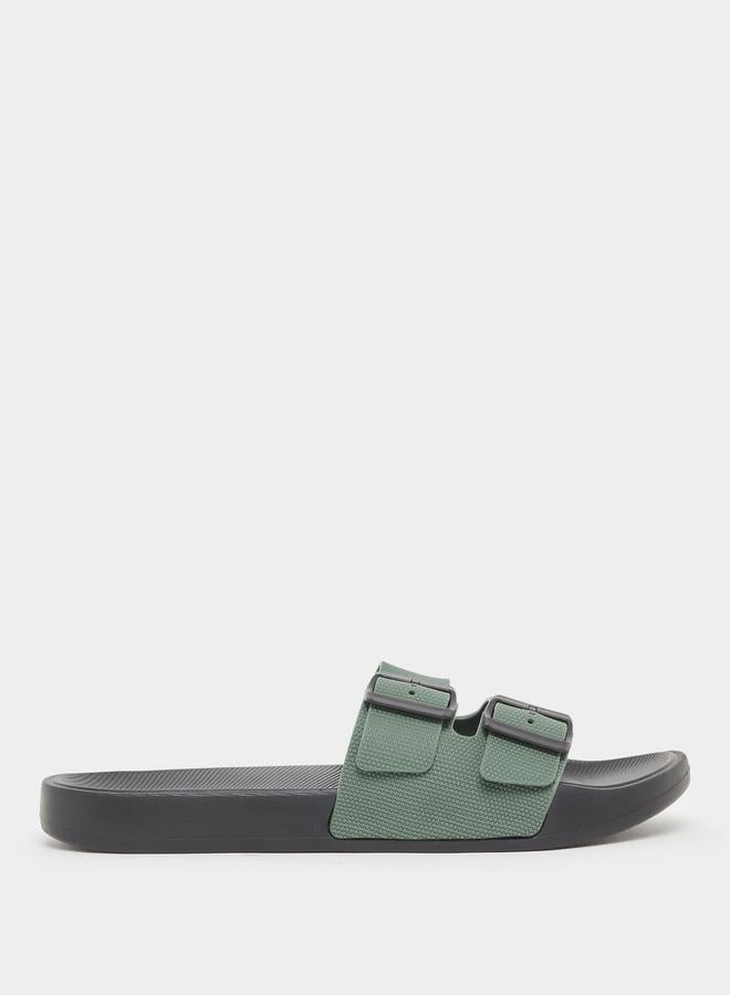 Styli Men Green Buckle Slide Sandals - Image 1